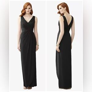 NWT Dessy Collection Dahlia Sleeveless Draped Faux Wrap Black Maxi Dress, 20-R1